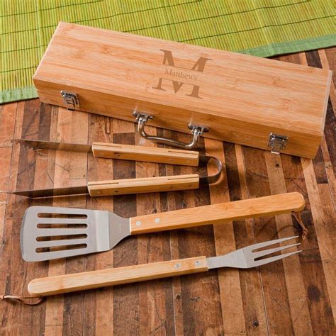 Personalized Grill Set Bbq Set Bamboo Case Groomsmen Ts Ebay