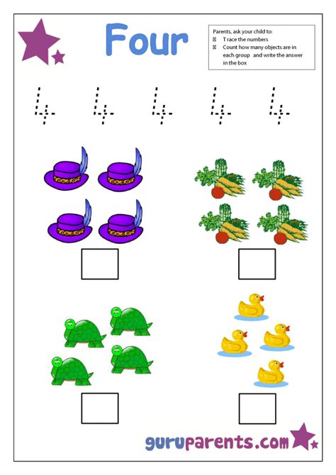 Number 4 worksheets