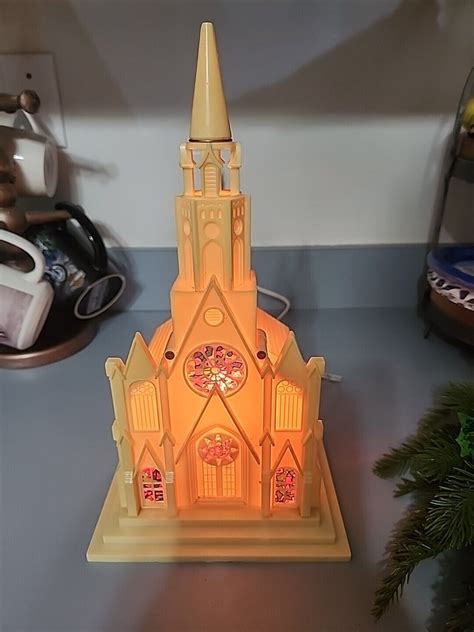 Vintage Raylite Paramount Musical Lighted Cathedral Church Plays Silent
