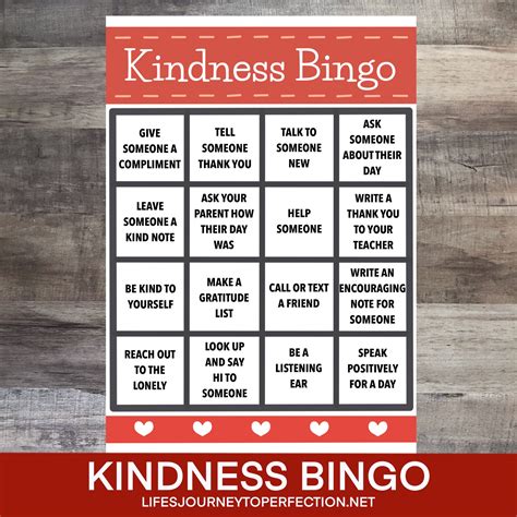 Lifes Journey To Perfection Kindness Bingo A Great Activity For Youth