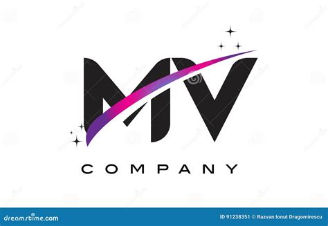 Mv M V Black Letter Logo Design Met Purpere Magenta Swoosh Vector