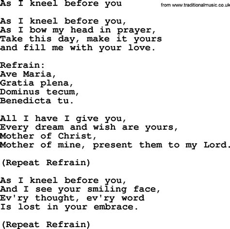 Catholic Hymns Song As I Kneel Before You Lyrics And Pdf