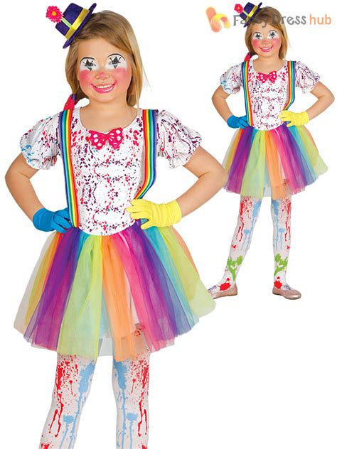 Girls Rainbow Clown Costumes Childs Circus Fancy Dress Kids Book Week