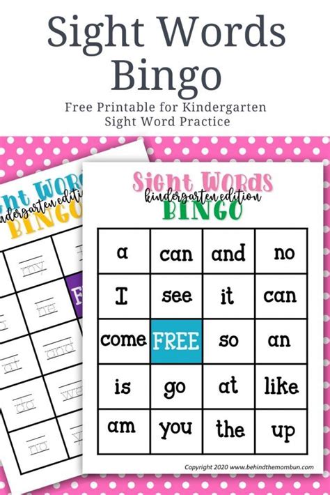 Sight Word Bingo For Kindergarten Behind The Mom Bun In 2020 Sight