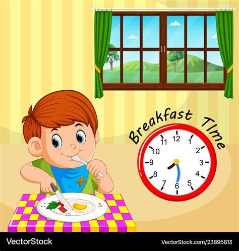 A Boy Breakfast Time Royalty Free Vector Image
