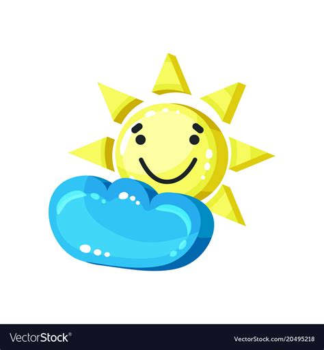 Smiling Sun Emoji With Cloud Bright Glossy Smile Vector Image