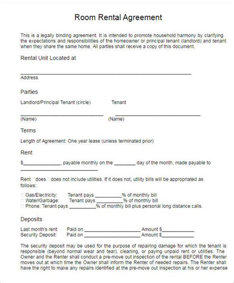 Fillable Shared Housing Room Rental Agreement Template Printable Pdf