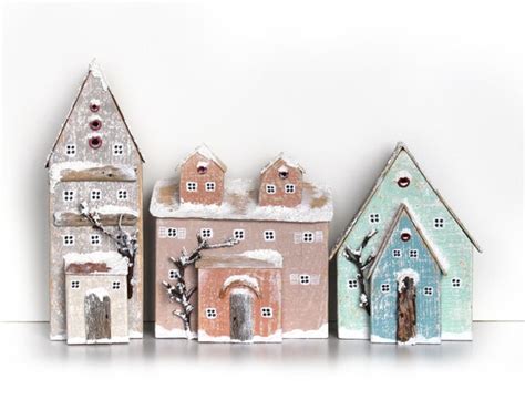 Wooden Houses Christmas Village Decor Tiny House Winte To The Etsy