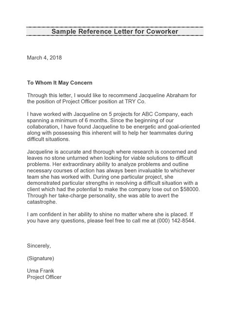 A work reference letter is an informative letter that holds your opinion about the person you are referring to. 30 Letter Of Recommendation For Coworker Examples ...