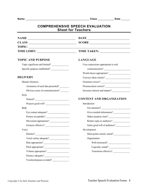 Comprehensive Speech Evaluation Sheets