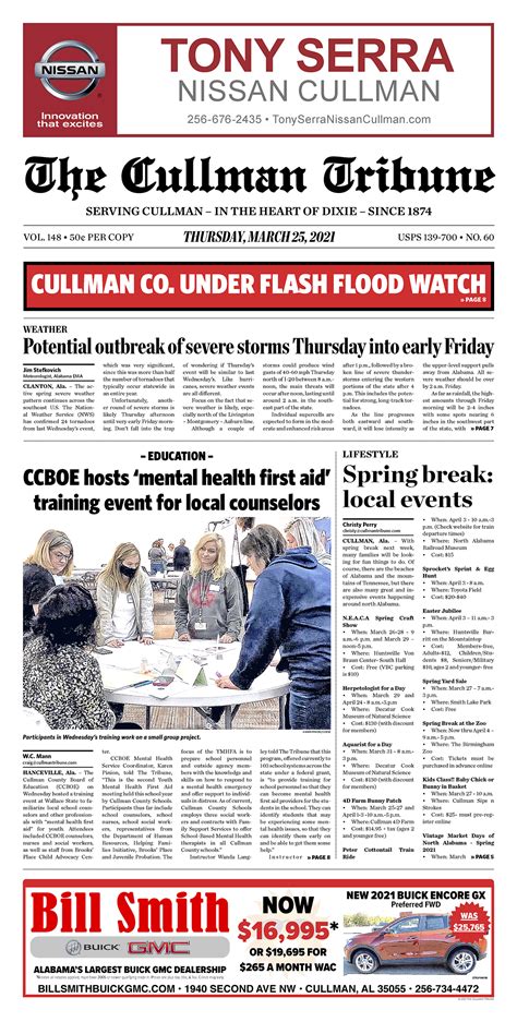 Good Morning Cullman! The 03-25-2021 edition of the Cullman Tribune is