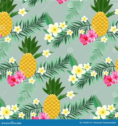Summer Pattern Pineappleplumeria Flowerleaf And Tropicalvector