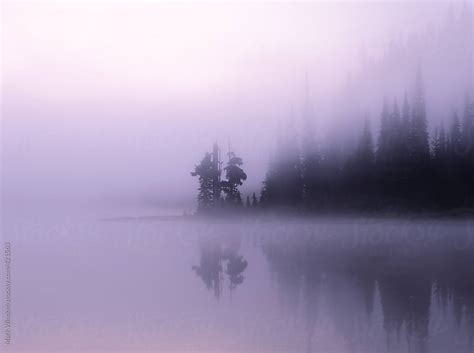 Purple Dawn At A Foggy Reflection Lake By Mark Windom Stocksy United