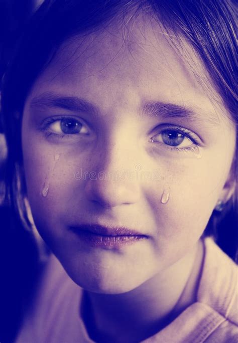 Instagram Little Girl Crying Tears Rolling Down Cheeks Stock Photos