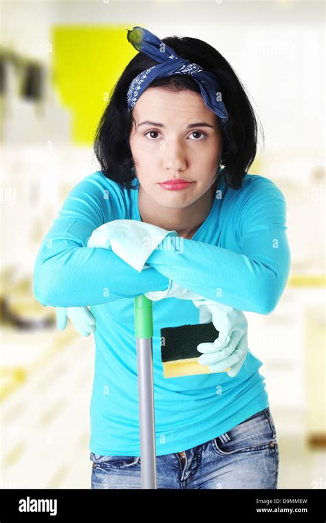 Tired And Exhausted Cleaning Woman Portrait Stock Photo Alamy