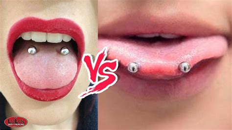 Snake eyes piercing is one of the most unusual types of tongue piercing. SNAKE EYES PIERCING VS VENOM PIERCING!! (What We Pick ...