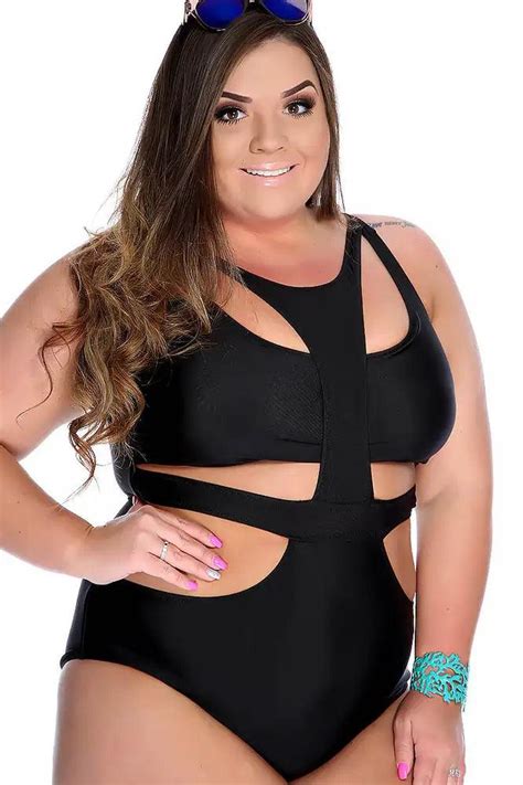 sexy black sleeveless front cut out one piece plus size swimsuit amiclubwear