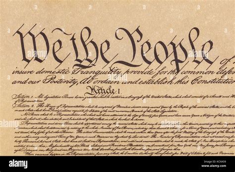 Close Up Shot Of The Preamble To The Constitution Of The United States