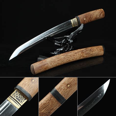Handmade T10 Carbon Steel Real Hamon Japanese Tanto Aikuchi Sword With