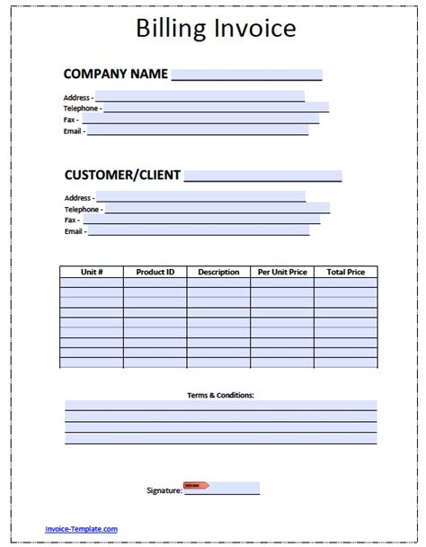 Free Billing Invoice Template Excel Pdf Word Doc