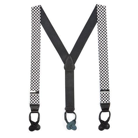 Black And White Checkered Button On Suspenders Suspenderstore