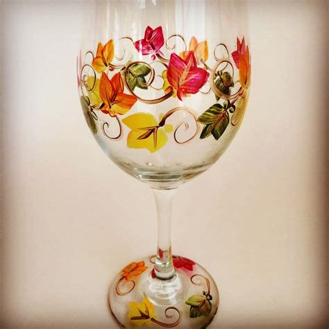 Autumn Leaves Wine Glass Hand Painted Etsy Hand Painted Wine Glass Painted Wine Glass Wine