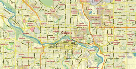 Calgary Alberta Canada Map Vector City Plan Low Detailed For Small