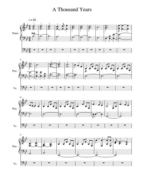 A Thousand Years Sheet Music For Piano Cello Download