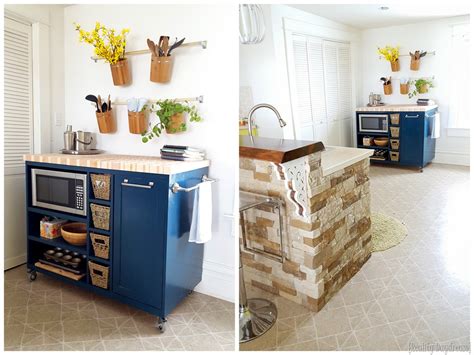 This one is built onto the back of a 1ft / 30cm deep island. Custom DIY Rolling Kitchen Island | Reality Daydream