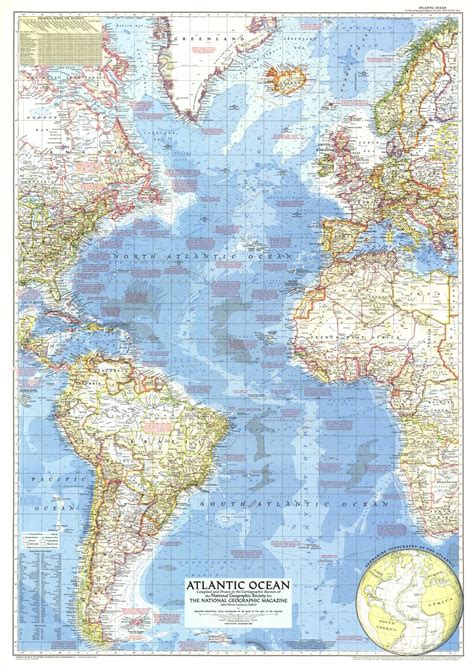 Atlantic Ocean Map Published 1955 National Geographic Maps