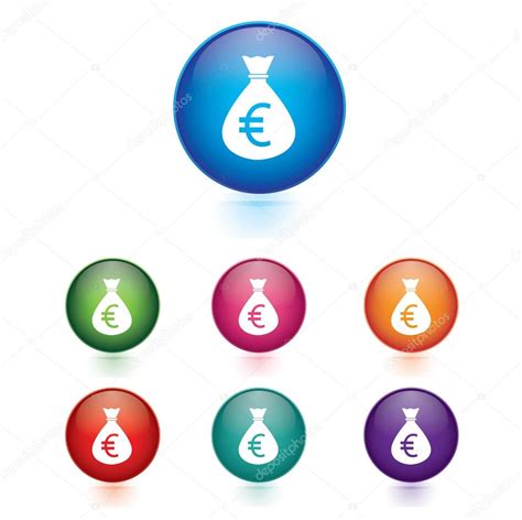 Vector Euro Sign Icon Money Bag Symbol Colorful Buttonsmoney Bag