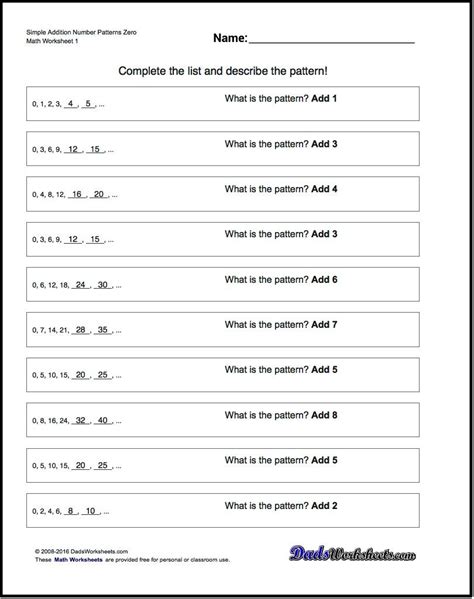 Number Pattern Worksheets 5th Grade