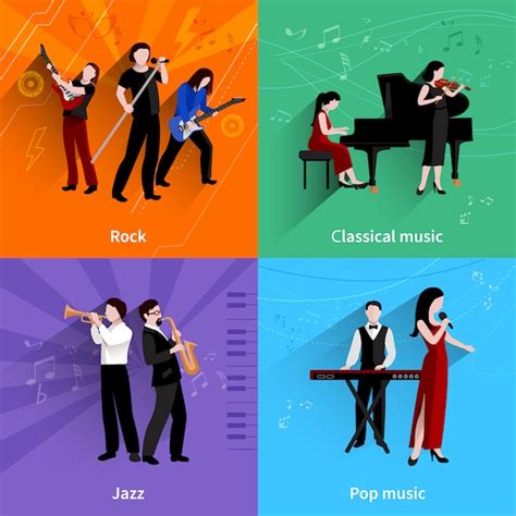 Musicians Design Concept Set With Pop Rock Jazz Classical Music Players