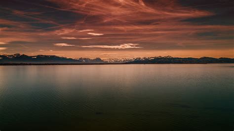 Download 1920x1080 Wallpaper Lake Sunset Clean Sky Skyline