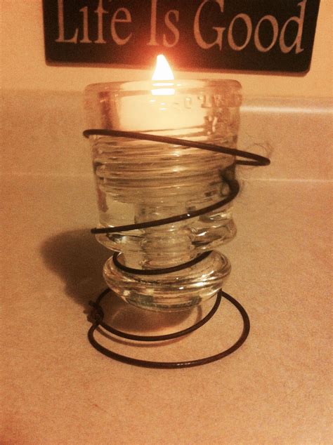 Glass Insulators And Old Bed Rusty Spring Make A Great Tea Light Or