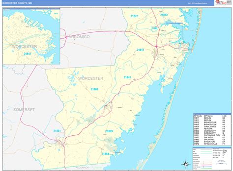 Worcester County Md Zip Code Wall Map Basic Style By Marketmaps Mapsales