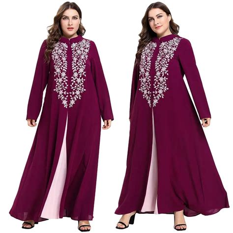 Women Embroidery Long Dress Muslim Maxi Party Abaya Dubai Jilbab Robe Breast Feeding Front