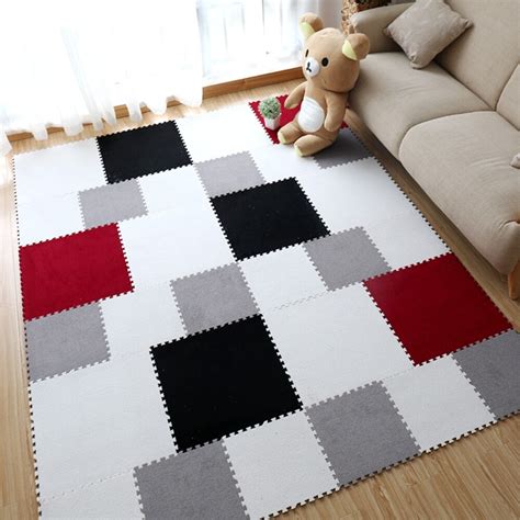 Rayuan Diy Colorful Puzzle Mat Eva Foam Shaggy Carpet Jigsaw Mat Plush
