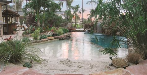 Lucas Lagoons Pool With Sand Bottom Entrance And Bridge