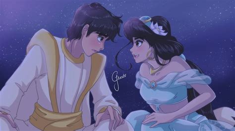 breathtaking art of disney couples drawn in anime style