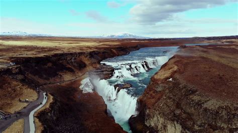 Aerial View Of Gullfoss Waterfall Non Copyright Video 4k Hd By