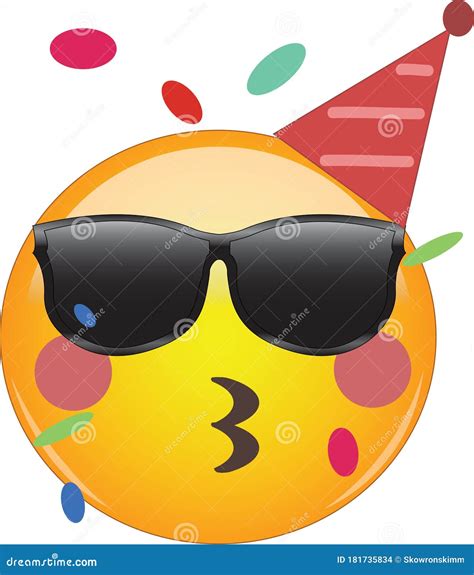 Cool Party Emoji Celebrating Birthday Yellow Face Emoticon Wearing