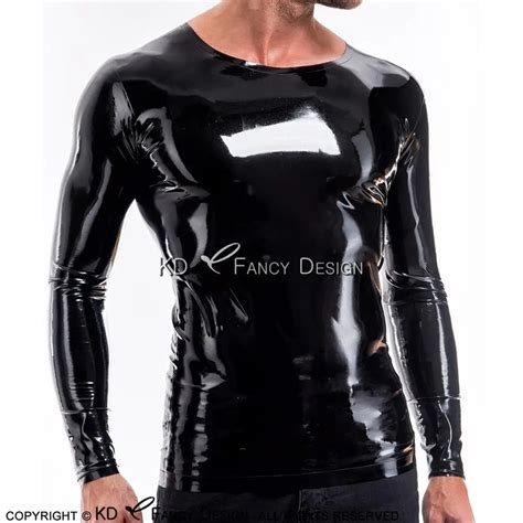 Buy Black Sexy Latex Shirt With Long Sleeves Round