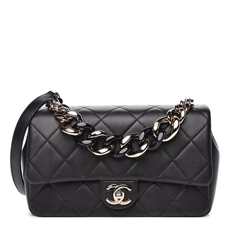 Chanel Lambskin Quilted Resin Bi Color Chain Flap Bag Black 523501