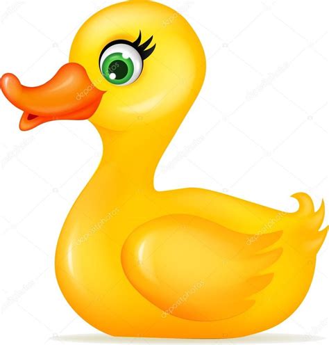 A Yellow Rubber Duck With Green Eyes On A White Background Stock Photo