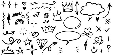 Hand Drawn Set Doodle Elements For Concept Design Isolated On White