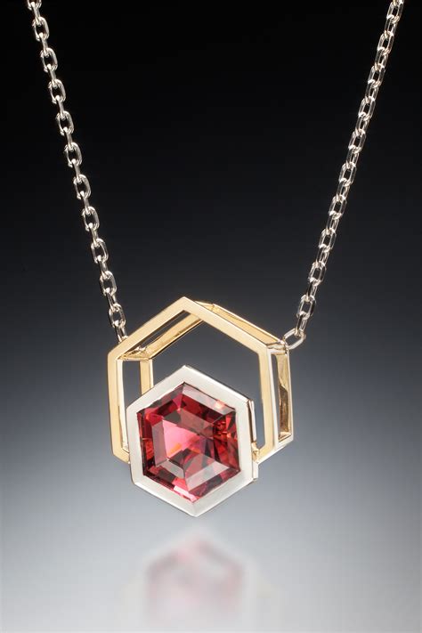 PENDANT 859 - Rubellite Tourmaline in 18kt Yellow and White Gold - Michael Alexander Jewelry