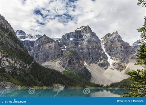 Lake Mountains Trees Landscape At Lake Moraine Canada Stock Image