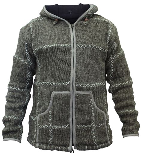 Mens Winter Wool Fleece Lined Stitched Jacket Long Sleeve Warm Jumper