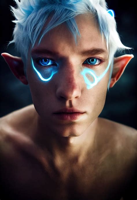 Prompthunt Male Elf Ethereal Blue Skin White Hair Glowing Eyes Magical Fantasy Otherworldly